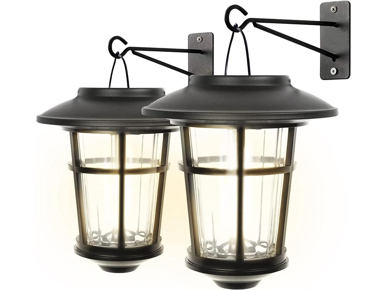 Landia Home Solar Wall Lanterns - Stainless Steel with Decorative Glass Solar Wall Lights for Outdoor, Black (2-Pack) 1