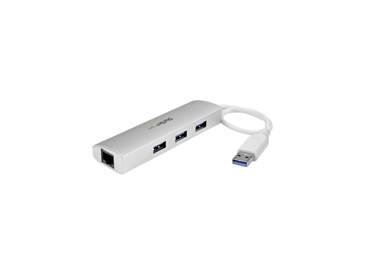 StarTech.com ST3300G3UA 3 Port Portable USB 3.0 Hub plus Gigabit Ethernet - Built-In Cable - Aluminum USB Hub with GbE Adapter - Compact USB 3 Hub 1