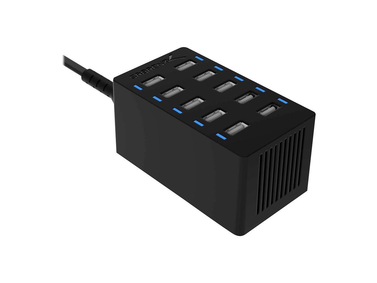 SABRENT 60 Watt (12 Amp) 10 Port [UL Certified] Family Sized Desktop USB Rapid Charger. Smart USB Ports with Auto Detect Technology [Black] (AX-TPCS) 1