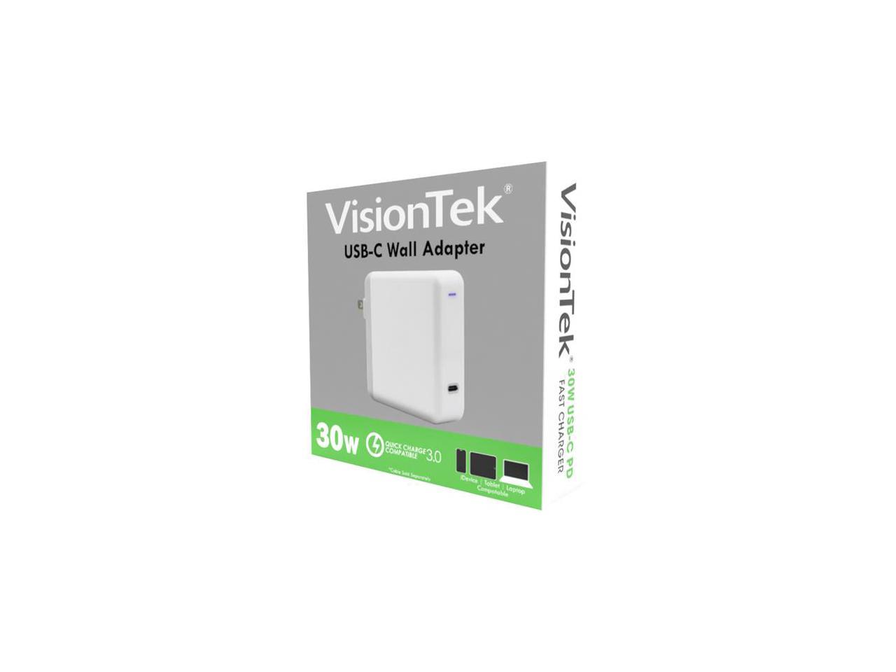 VisionTek USB C 30W Quick Charge Plug - 120 V AC, 230 V AC Input - 3.6 V DC/3 A, 5 V DC, 6.5 V DC, 9 V DC, 12 V DC, 15 V DC, 20 V DC Output 4