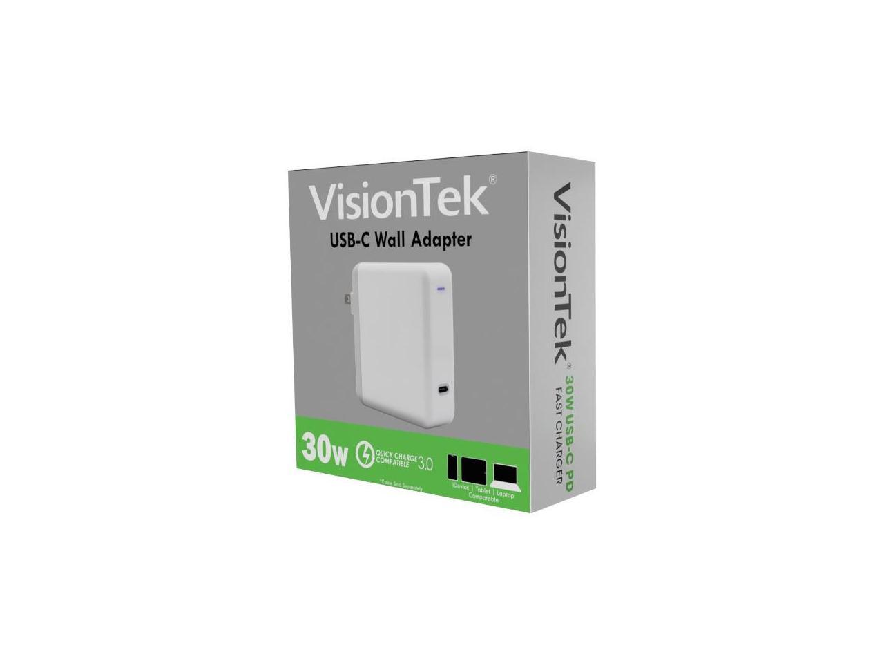 VisionTek USB C 30W Quick Charge Plug - 120 V AC, 230 V AC Input - 3.6 V DC/3 A, 5 V DC, 6.5 V DC, 9 V DC, 12 V DC, 15 V DC, 20 V DC Output 5