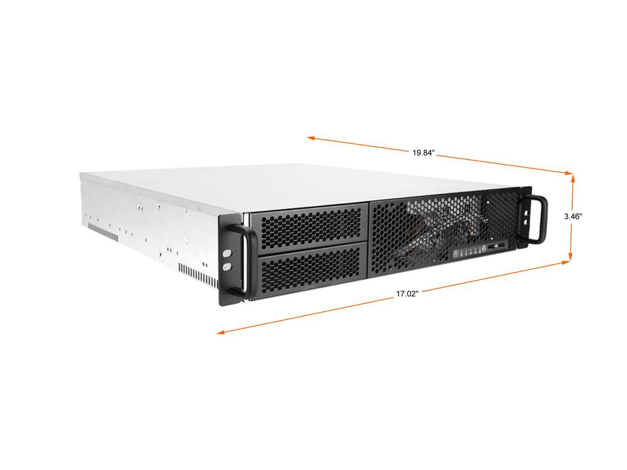 IN WIN IW-R200-02N Silver SGCC 2U Rackmount Open-Bay 2U Short Depth Server Chassis 2 External 5.25" Drive Bays 2