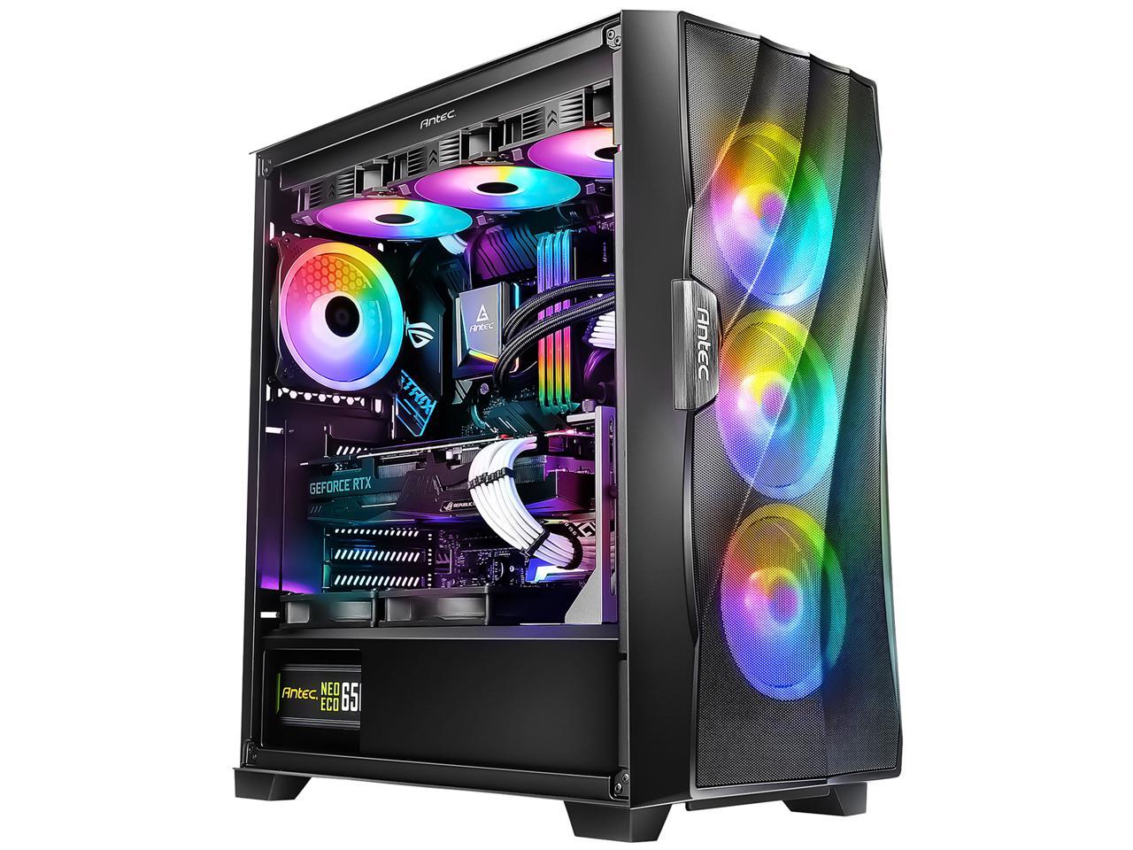 Antec Dark League DF700 FLUX, Mid Tower ATX Gaming Case, FLUX Platform, 5 x 120mm Fans Included, ARGB & PWM Fan Controller, Tempered Glass Side Panel, Three-Dimensional Wave-Shaped Mesh Front 1