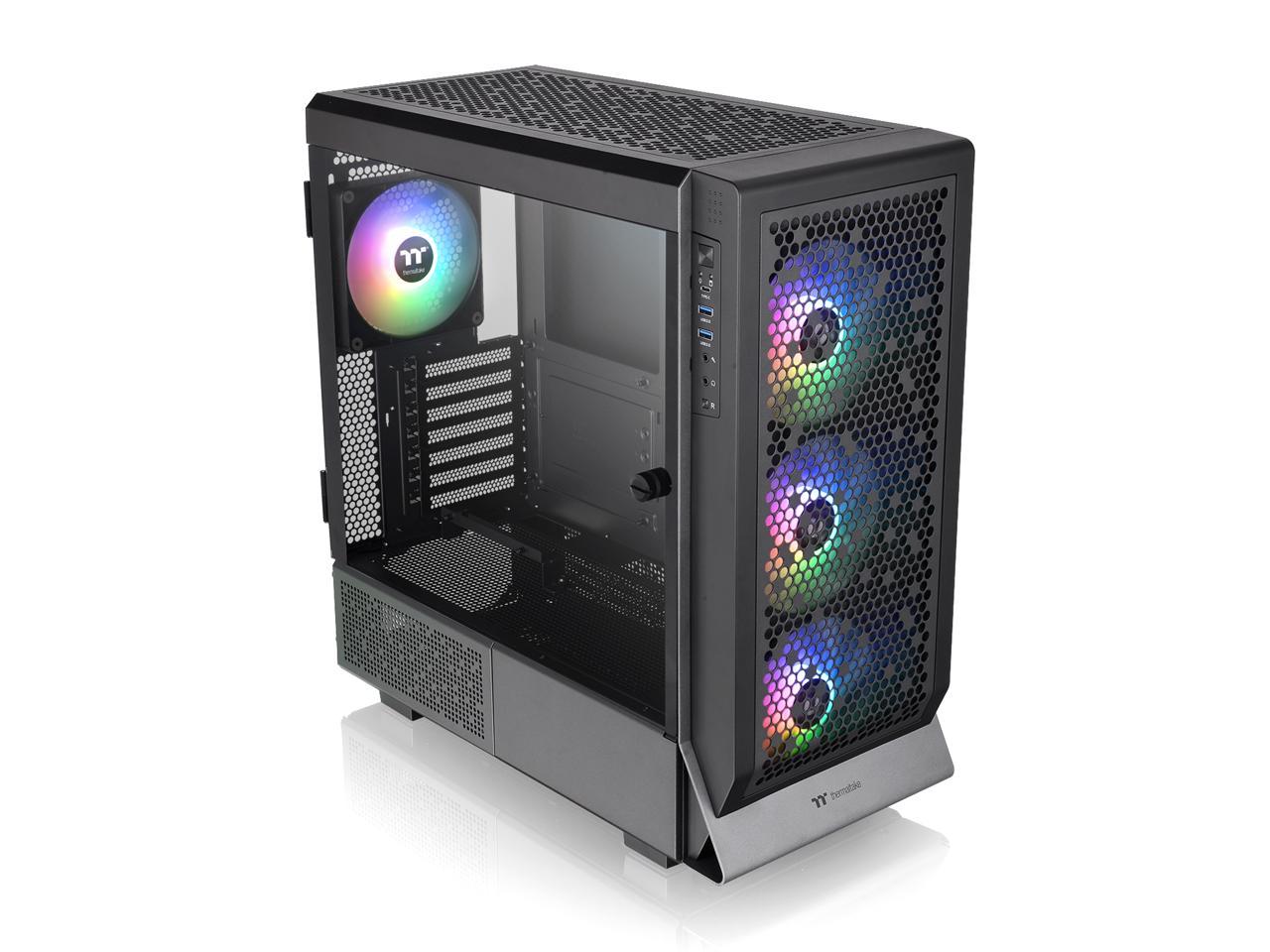 Thermaltake Ceres 500 Black Mid Tower E-ATX Computer Case with Tempered Glass Side Panel; 4 Preinstalled 140mm PWM ARGB Fans; Rotational PCIe Slots & GPU Holder; CA-1X5-00M1WN-00 1