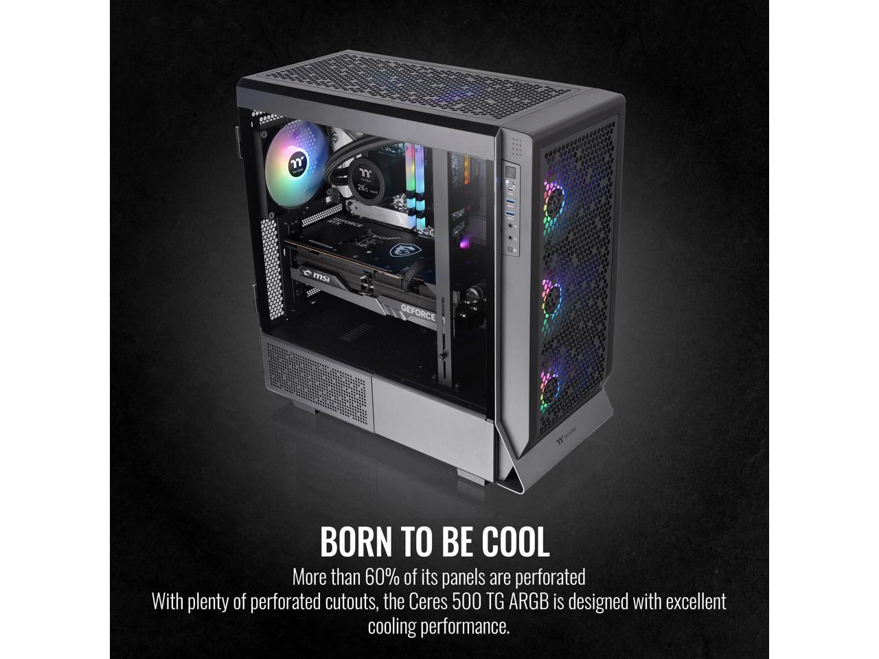 Thermaltake Ceres 500 Black Mid Tower E-ATX Computer Case with Tempered Glass Side Panel; 4 Preinstalled 140mm PWM ARGB Fans; Rotational PCIe Slots & GPU Holder; CA-1X5-00M1WN-00 3