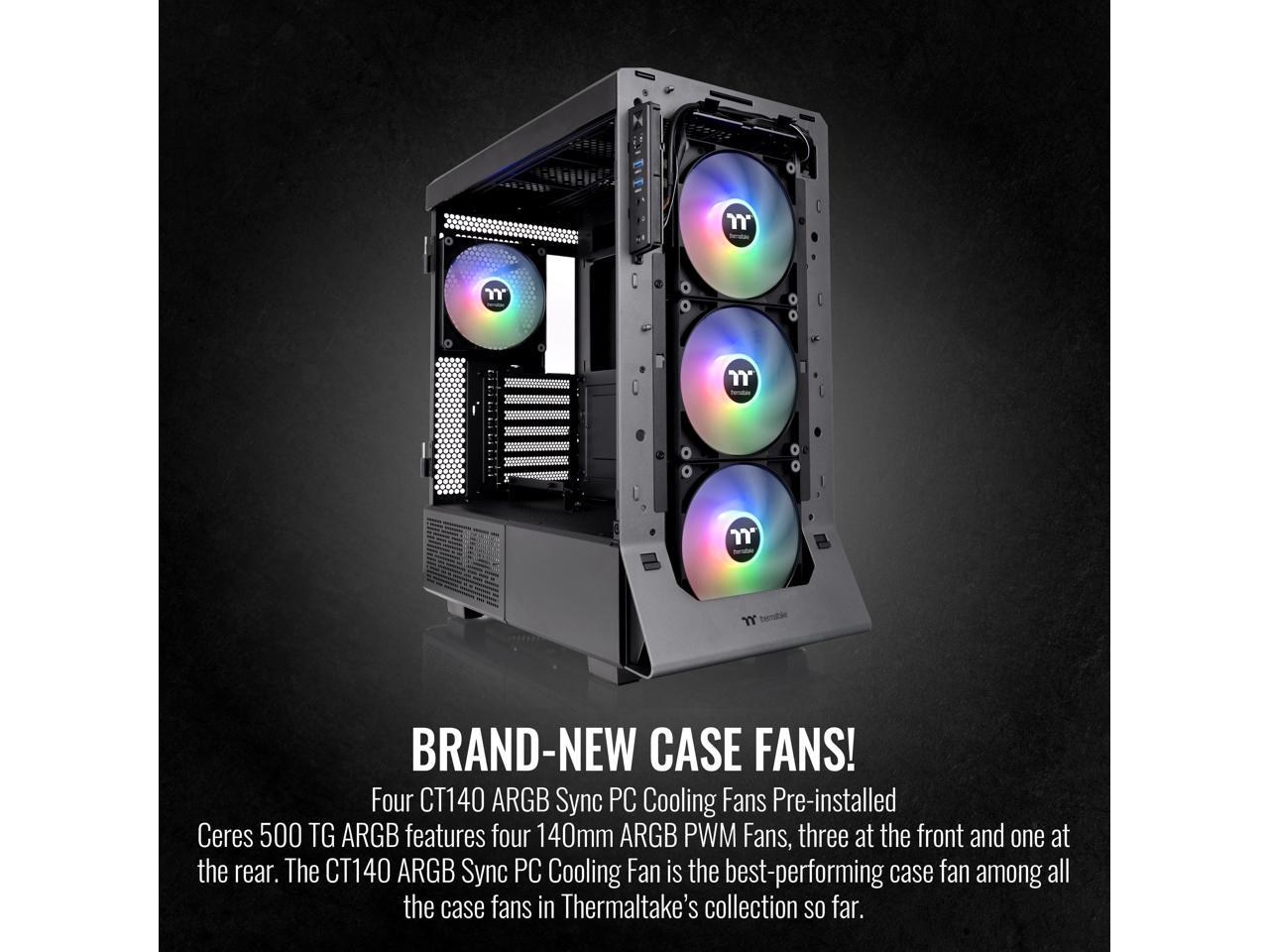 Thermaltake Ceres 500 Black Mid Tower E-ATX Computer Case with Tempered Glass Side Panel; 4 Preinstalled 140mm PWM ARGB Fans; Rotational PCIe Slots & GPU Holder; CA-1X5-00M1WN-00 4