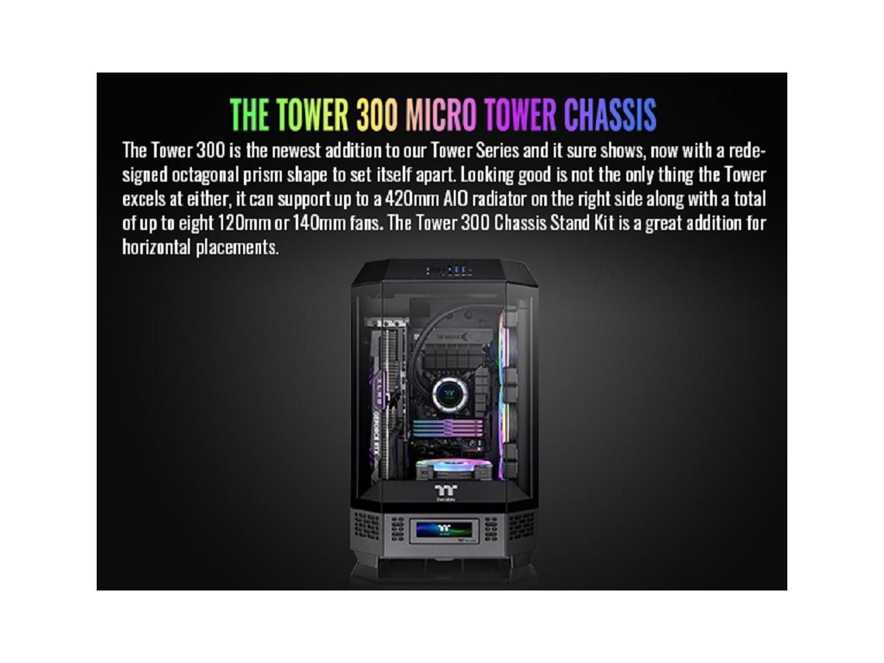 Thermaltake Tower 300 Black Micro-ATX Case; 2x140mm CT Fan Included; Support Up to 420mm Radiator; Horizontal display capable with optional Chassis Stand Kit/Optional LCD Kit; CA-1Y4-00S1WN-00 2