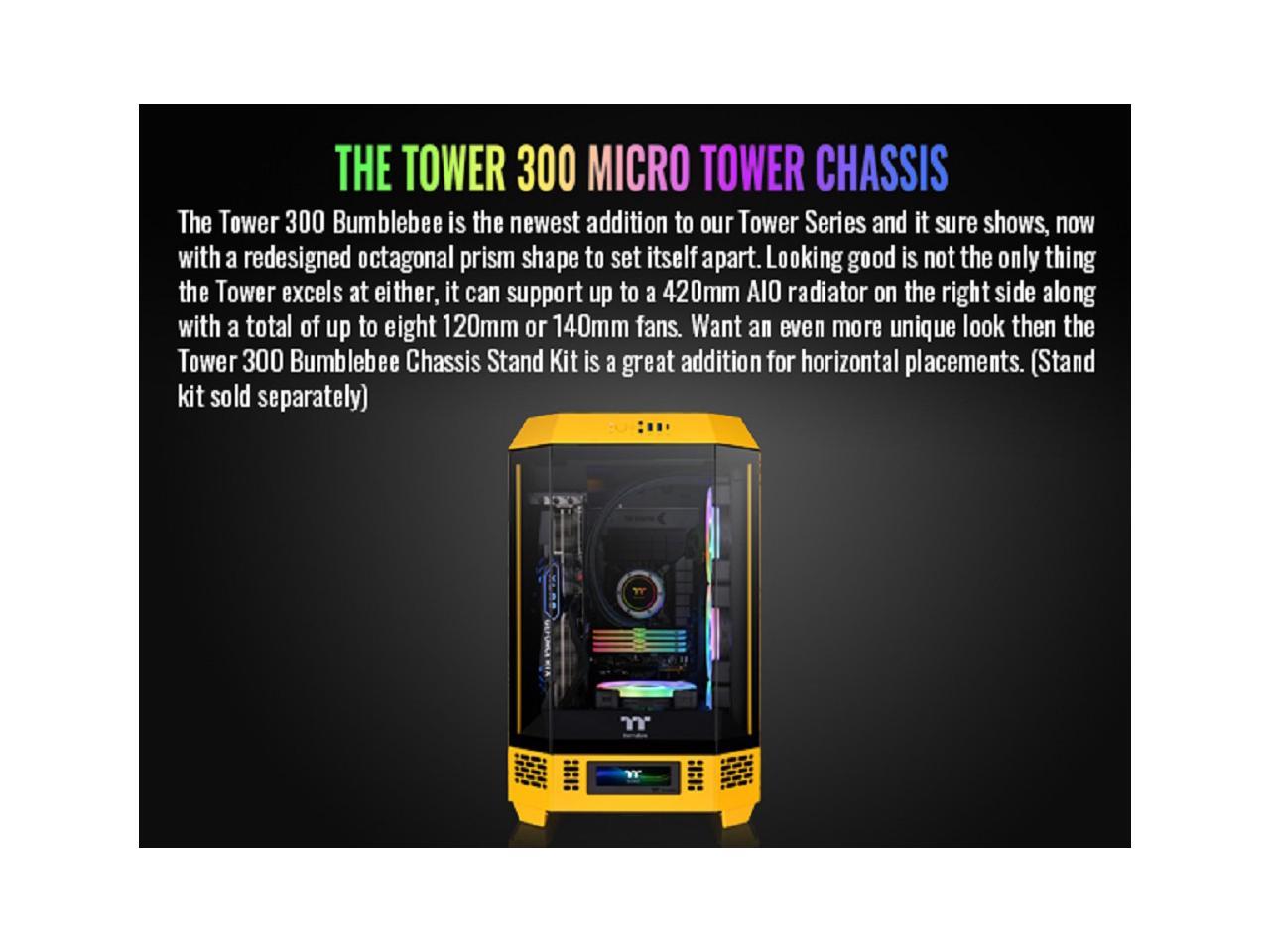 Thermaltake Tower 300 BumbleBee Micro-ATX Case; 2x140mm CT Fan Included; Support Up to 420mm Radiator; Horizontal display capable with optional Chassis Stand Kit/Optional LCD Kit; CA-1Y4-00S4WN-00 2