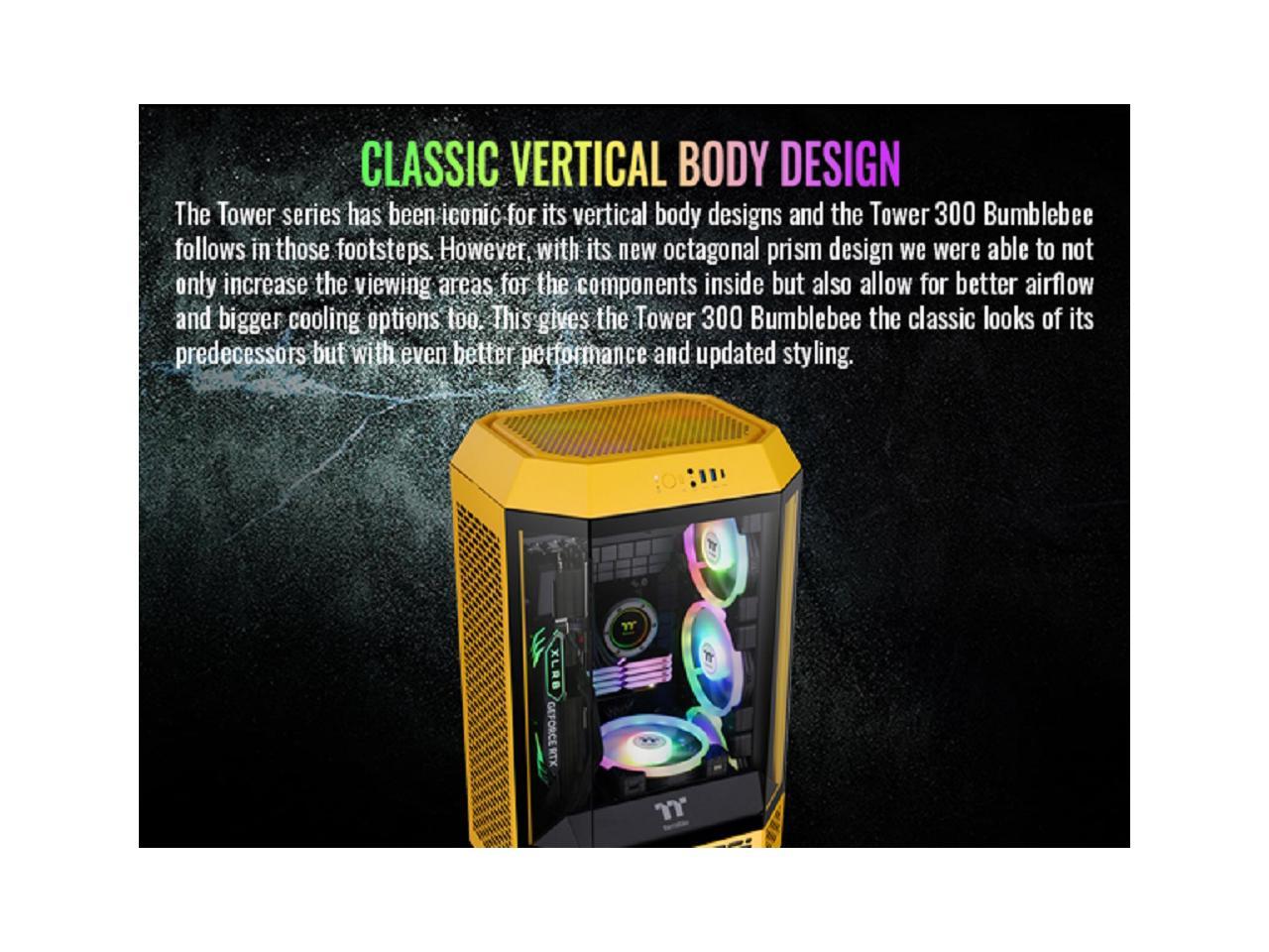 Thermaltake Tower 300 BumbleBee Micro-ATX Case; 2x140mm CT Fan Included; Support Up to 420mm Radiator; Horizontal display capable with optional Chassis Stand Kit/Optional LCD Kit; CA-1Y4-00S4WN-00 4