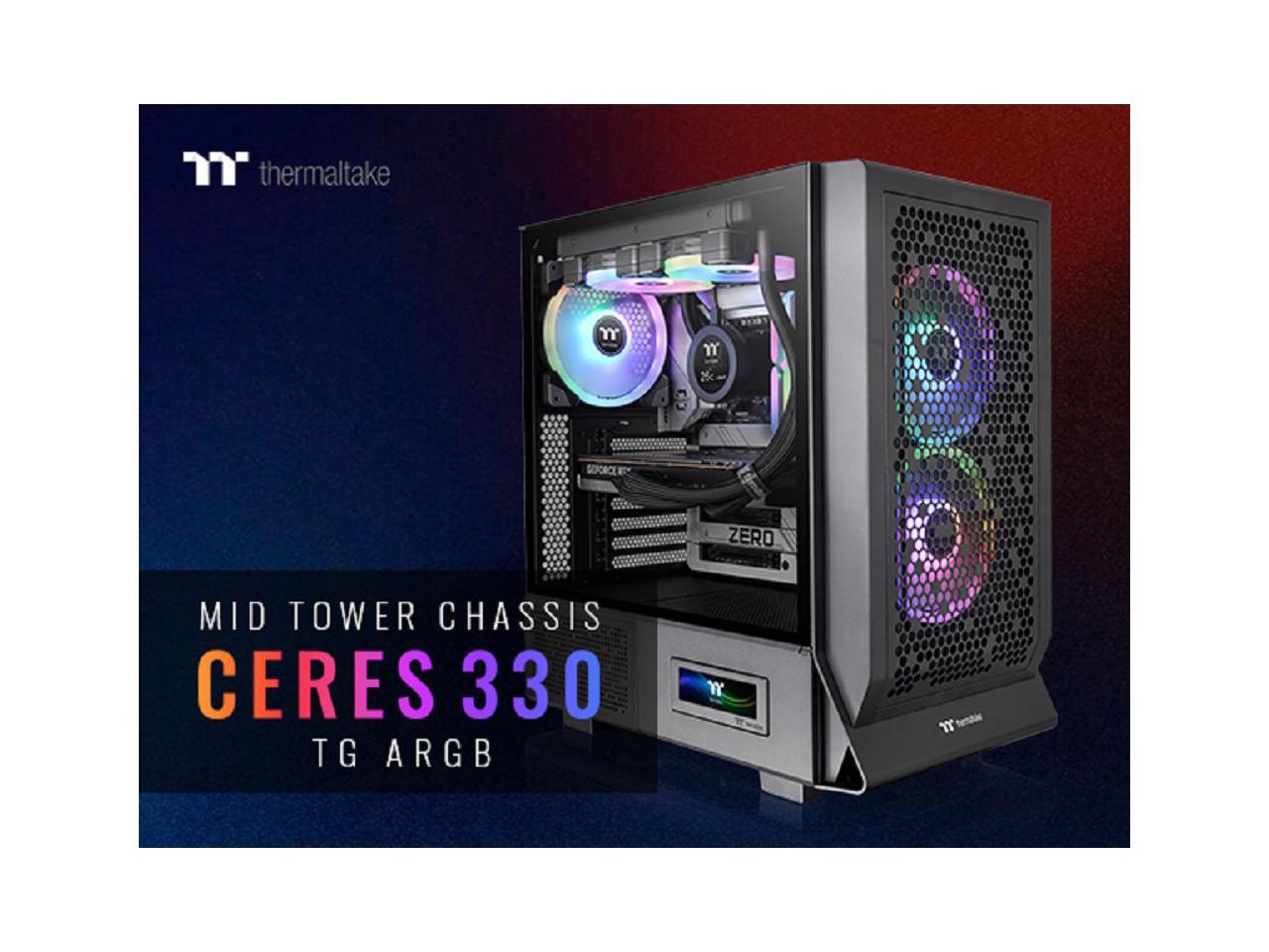 Thermaltake Ceres 330 TG ARGB Black Mid Tower E-ATX Case Supports Hidden-Connector Motherboard; Preinstalled 2 x CT140 ARGB Fans; Rotational PCIe Slots; CA-1Y2-00M1WN-01; 3 Year Warranty 1