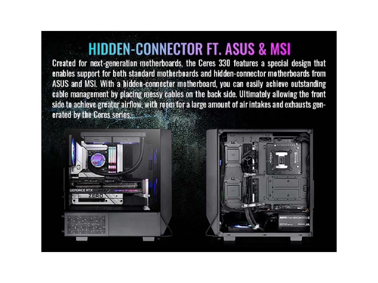 Thermaltake Ceres 330 TG ARGB Black Mid Tower E-ATX Case Supports Hidden-Connector Motherboard; Preinstalled 2 x CT140 ARGB Fans; Rotational PCIe Slots; CA-1Y2-00M1WN-01; 3 Year Warranty 4