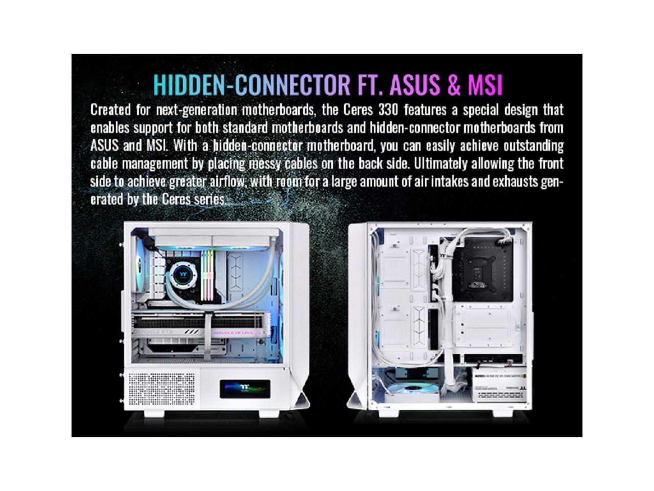 Thermaltake Ceres 330 TG ARGB Snow Mid Tower E-ATX Case Supports Hidden-Connector Motherboard; Preinstalled 2 x CT140 ARGB Fans; Rotational PCIe Slots; CA-1Y2-00M6WN-01; 3 Year Warranty 4