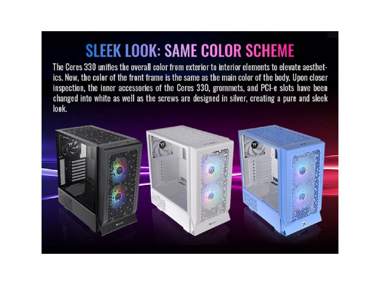 Thermaltake Ceres 330 TG ARGB Snow Mid Tower E-ATX Case Supports Hidden-Connector Motherboard; Preinstalled 2 x CT140 ARGB Fans; Rotational PCIe Slots; CA-1Y2-00M6WN-01; 3 Year Warranty 5