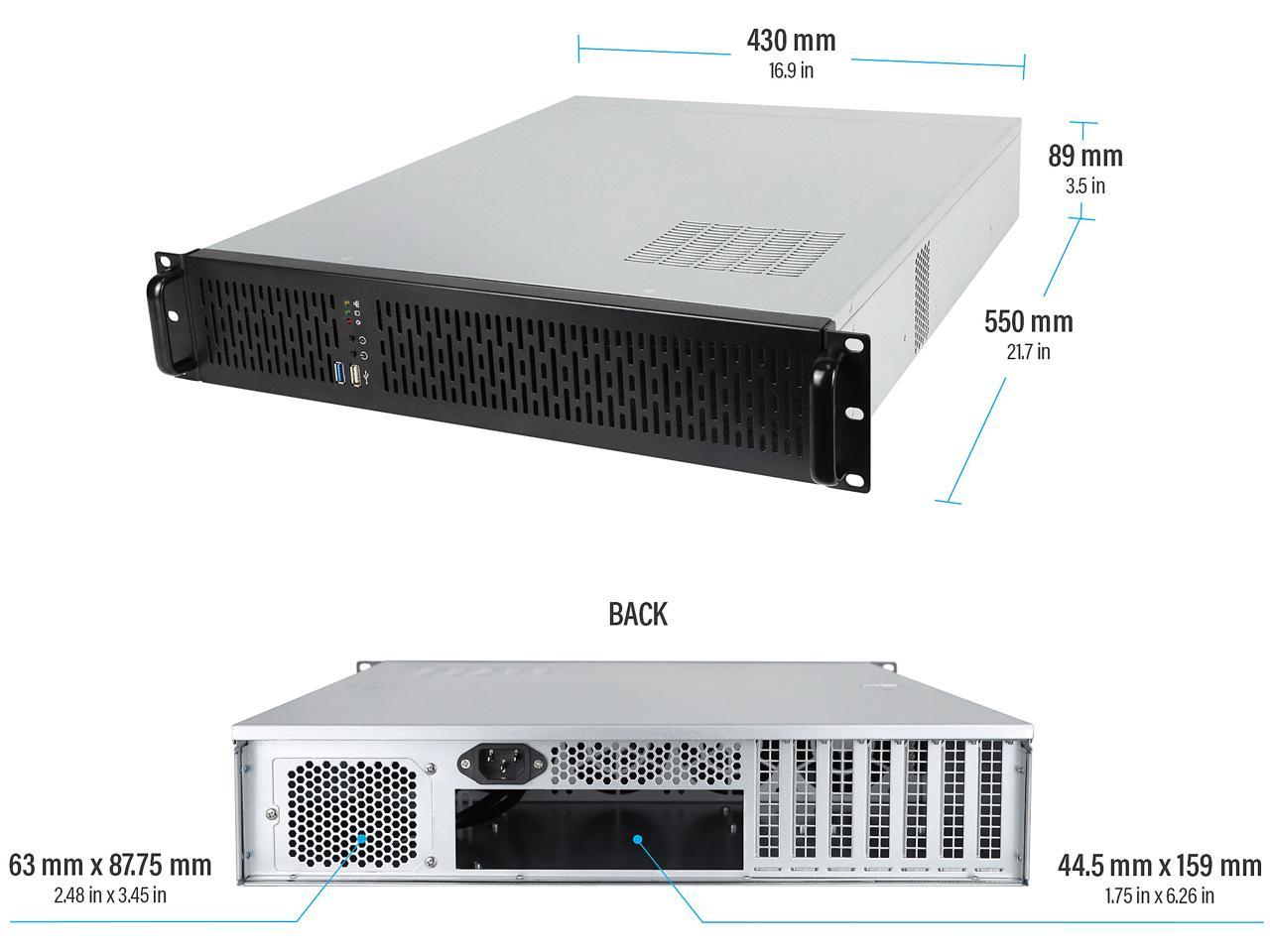 Rosewill RSV-Z2850U 2U Server Chassis Rackmount Case, 4x 3.5" Bays, 2x 2.5" Devices, ATX Compatible, Up to 4x 80mm Fans, 1x USB 3.0, 1x USB 2.0, Silver/Black 5