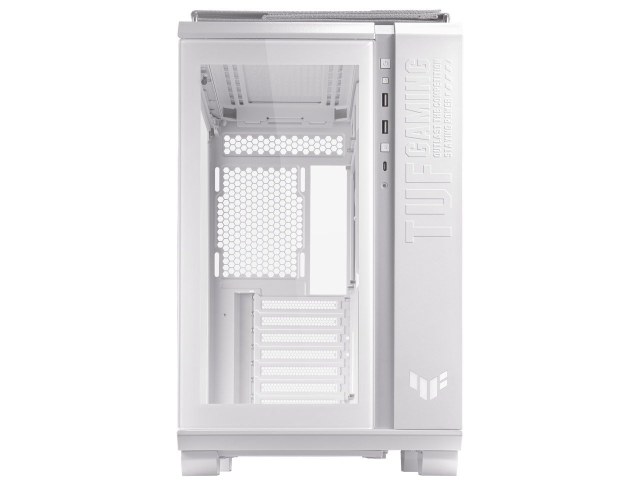 ASUS TUF Gaming GT502 White ATX Mid-Tower Computer Case with Front Panel RGB Button, USB 3.2 Type-C and 2x USB 3.0 Ports, 2- way Graphic Card Mounting Orientation Compatible, 360mm and 280mm Radiator 1