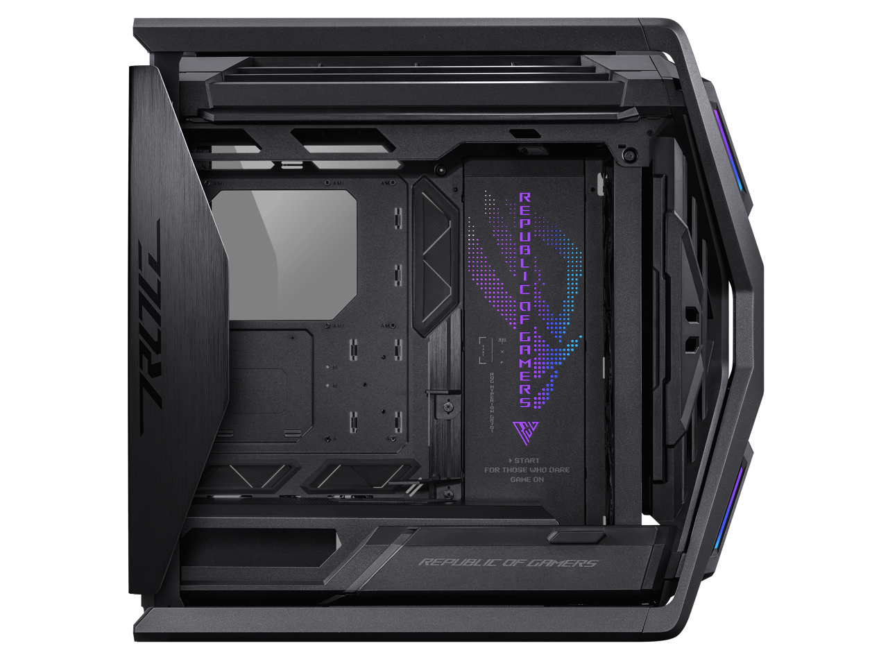 ASUS ROG Hyperion GR701 EATX full-tower computer case with semi-open structure, tool-free side panels, supports up to 2 x 420mm radiators, built-in graphics card holder,2x front panel Type-C 4