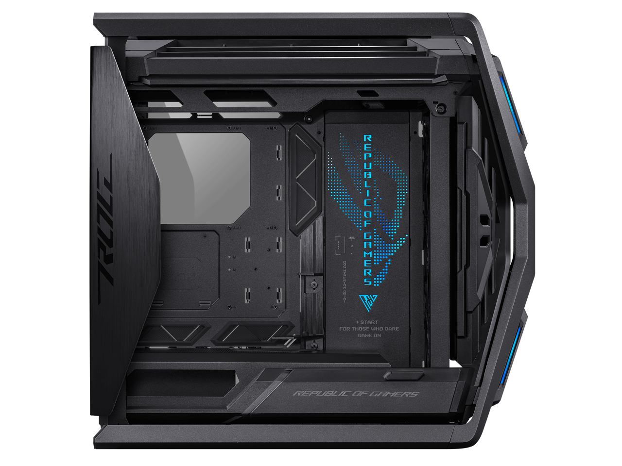 ASUS ROG Hyperion GR701 EATX full-tower computer case with semi-open structure, tool-free side panels, supports up to 2 x 420mm radiators, built-in graphics card holder,2x front panel Type-C 5