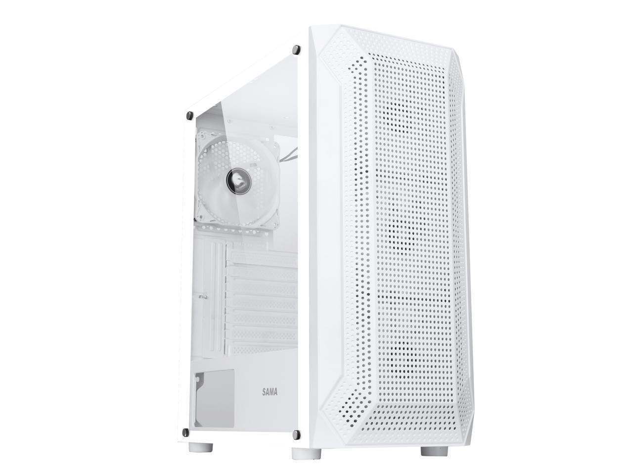 SAMA SAMA-Z4 White Steel / Tempered Glass ATX Mid Tower Computer Case w/ 4 x 120mm ARGB LED Fans (Pre-Installed) 3