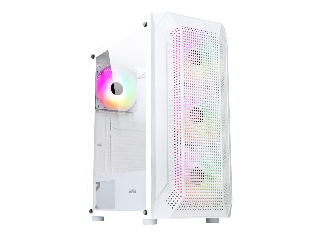 SAMA SAMA-Z4 White Steel / Tempered Glass ATX Mid Tower Computer Case w/ 4 x 120mm ARGB LED Fans (Pre-Installed) 1