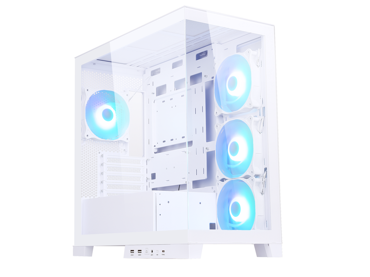 Sama AR01-RGB-W White Dual USB3.0 and Type C, Dual Tempered Glass Micro -ATX Tower Gaming Computer Case w/ 4 x ARGB LED Fans (3 x120mm xSide,1 x120mm x Rear) Pre-Installed 2