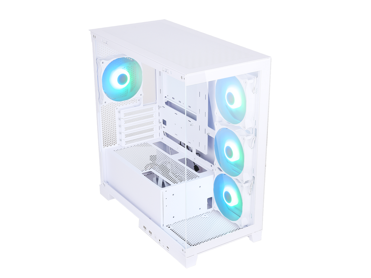 Sama AR01-RGB-W White Dual USB3.0 and Type C, Dual Tempered Glass Micro -ATX Tower Gaming Computer Case w/ 4 x ARGB LED Fans (3 x120mm xSide,1 x120mm x Rear) Pre-Installed 5