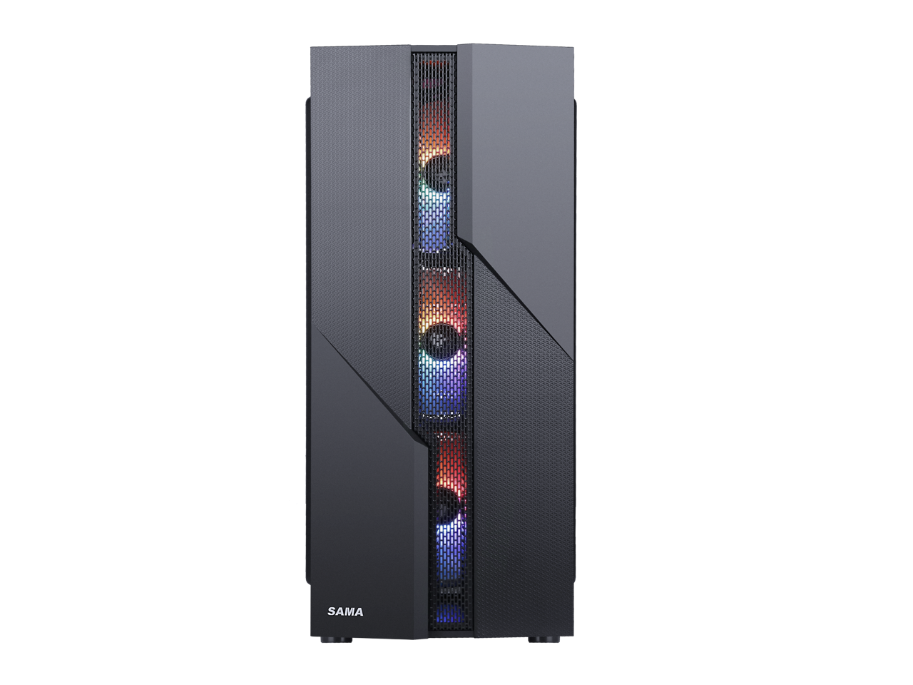 SAMA Sama-M2-TG Black USB3.0 Steel/ Tempered Glass ATX Mid Tower Gaming Computer Case w/Tempered Glass Panel and 4 x 120mm Autoflow Rainbow LED Fans (Pre-Installed) 3