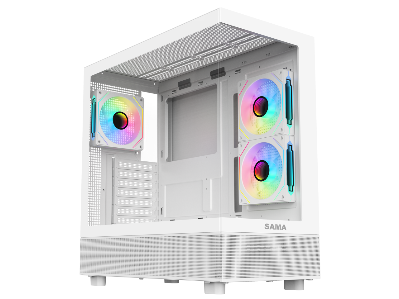 Sama Neview 4361 White Dual USB3.0 and Type C Tempered Glass ATX Mid Tower Gaming Computer Case w/ 3 x 120mm ARGB Fans (2 x MB Side, 1 x Rear) Pre-Installed 1