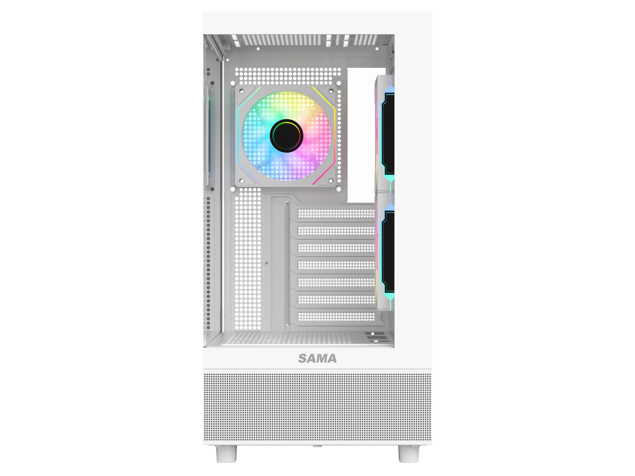 Sama Neview 4361 White Dual USB3.0 and Type C Tempered Glass ATX Mid Tower Gaming Computer Case w/ 3 x 120mm ARGB Fans (2 x MB Side, 1 x Rear) Pre-Installed 2