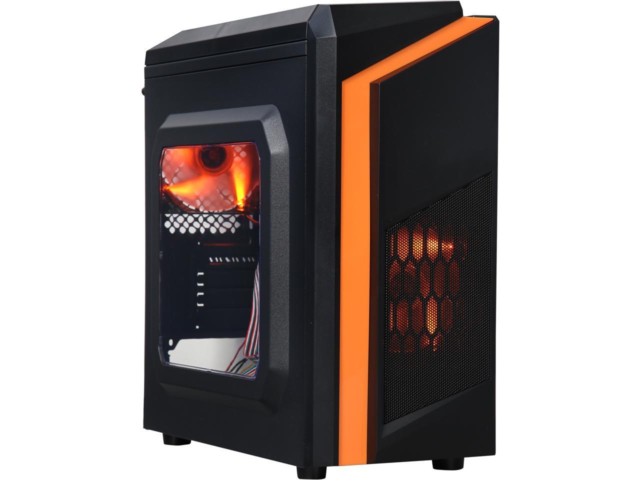 DIYPC  DIY-F2-O Black/Orange USB 3.0 Micro-ATX Mini Tower Gaming Computer Case with 2 x Orange LED Fans (Pre-installed) 1