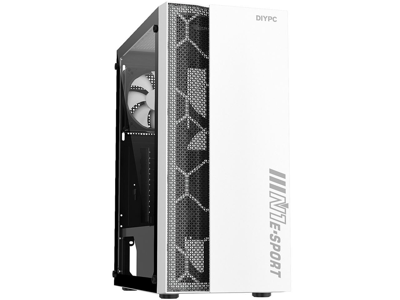 DIYPC DIY-S08-W White USB 3.0 Steel / Tempered Glass ATX Mid Tower Computer Case, 1 x 120mm Fan x Rear (Pre-Installed) 1