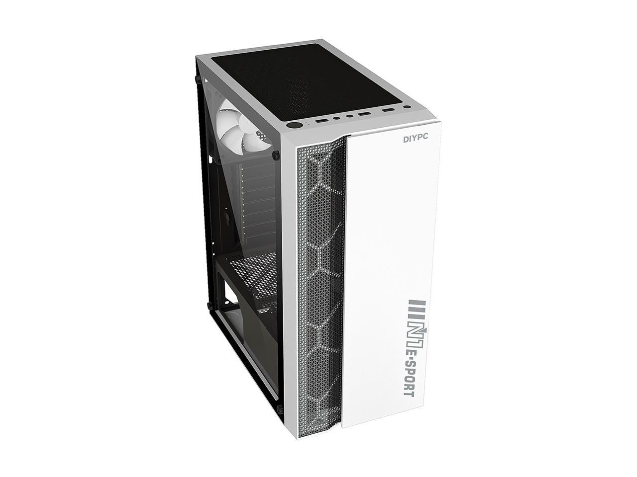 DIYPC DIY-S08-W White USB 3.0 Steel / Tempered Glass ATX Mid Tower Computer Case, 1 x 120mm Fan x Rear (Pre-Installed) 5