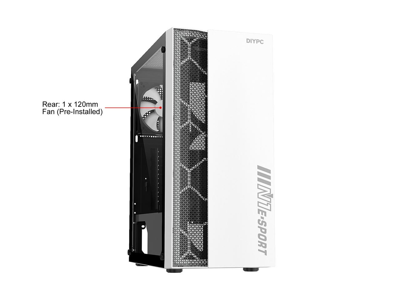 DIYPC DIY-S08-W White USB 3.0 Steel / Tempered Glass ATX Mid Tower Computer Case, 1 x 120mm Fan x Rear (Pre-Installed) 2