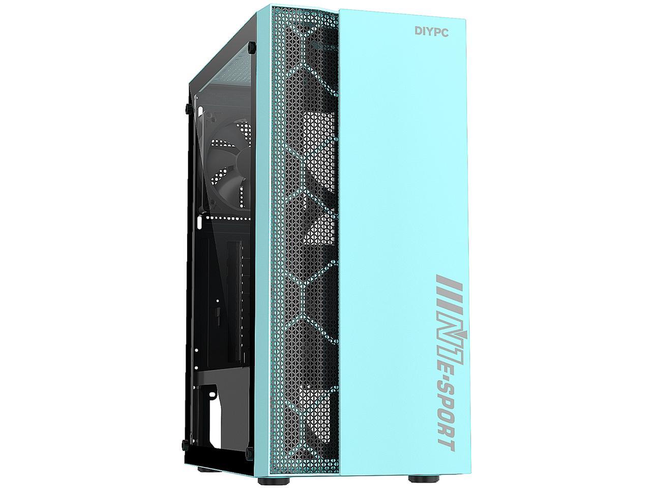 DIYPC DIY-S08-G Green USB 3.0 Steel / Tempered Glass ATX Mid Tower Computer Case, 1 x 120mm Fan x Rear (Pre-Installed) 1