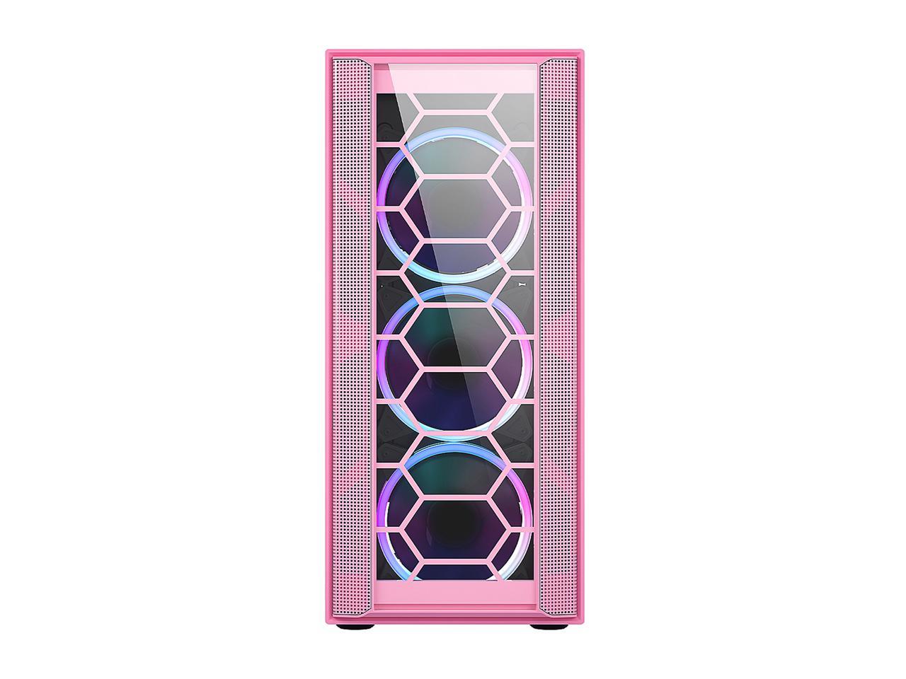 DIYPC Rainbow-Flash-F4-P Pink USB 3.0 Steel / Tempered Glass ATX Mid Tower Computer Case, 4 x 120mm Autoflow Rainbow LED Fans (Pre-Installed) 3