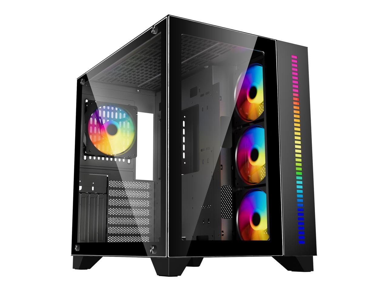 DIYPC ARGB-Q10-BK Black USB3.0 ATX Mid Tower Gaming Computer Case w/ Dual Tempered Glass Panel and 4 x ARGB 120mm Fans (Pre-Installed) 2