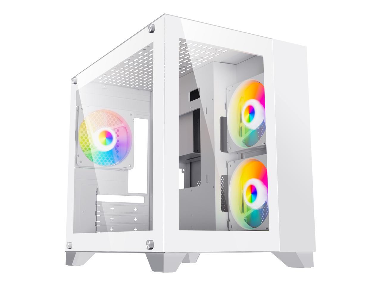 DIYPC ARGB-Q3.v2-W White USB3.0 Tempered Glass Micro ATX Gaming Computer Case w/ Dual Tempered Glass Panel and 3 x ARGB LED Fans (Pre-Installed) 2