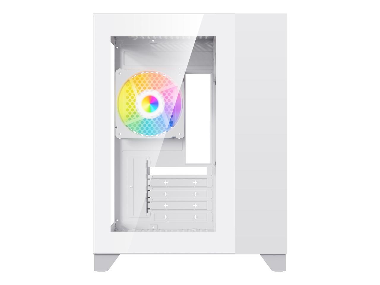 DIYPC ARGB-Q3.v2-W White USB3.0 Tempered Glass Micro ATX Gaming Computer Case w/ Dual Tempered Glass Panel and 3 x ARGB LED Fans (Pre-Installed) 3