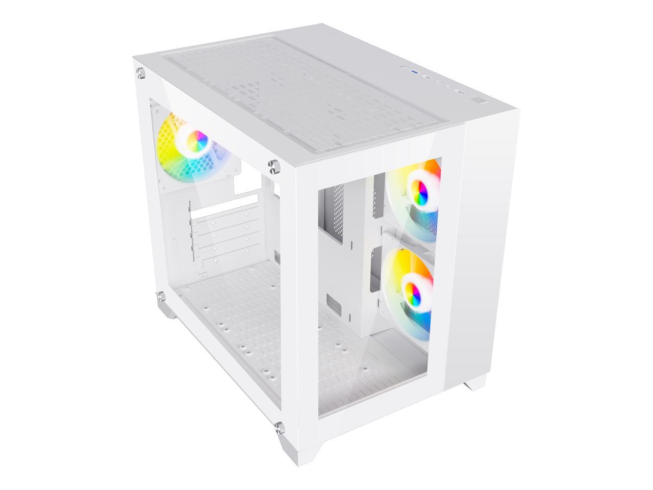 DIYPC ARGB-Q3.v2-W White USB3.0 Tempered Glass Micro ATX Gaming Computer Case w/ Dual Tempered Glass Panel and 3 x ARGB LED Fans (Pre-Installed) 4