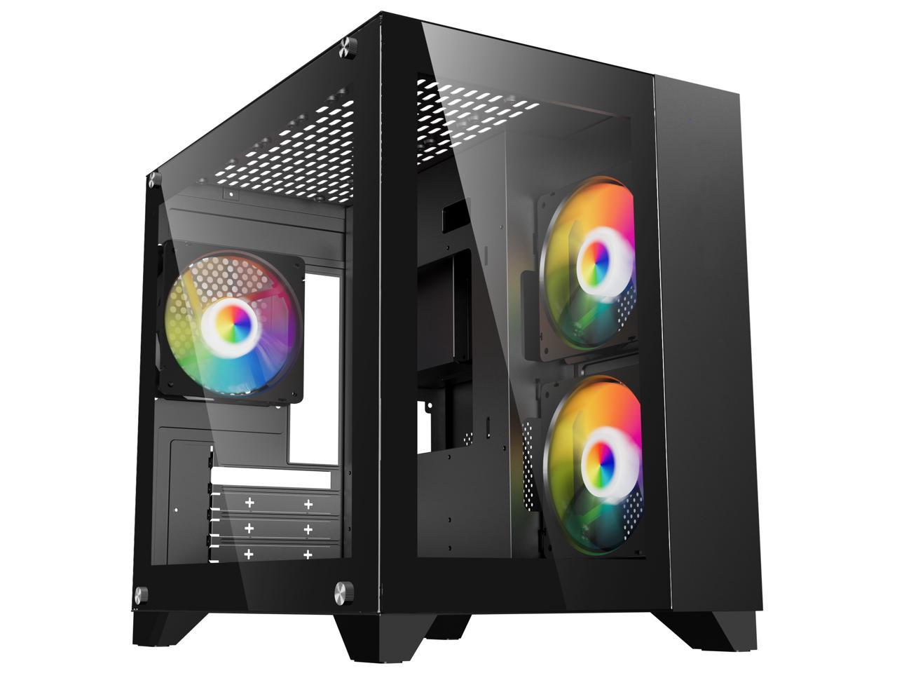 DIYPC ARGB-Q3.v2-BK Black USB3.0 Tempered Glass Micro ATX Gaming Computer Case w/ Dual Tempered Glass Panel and 3 x ARGB Fans (Pre-Installed) 2