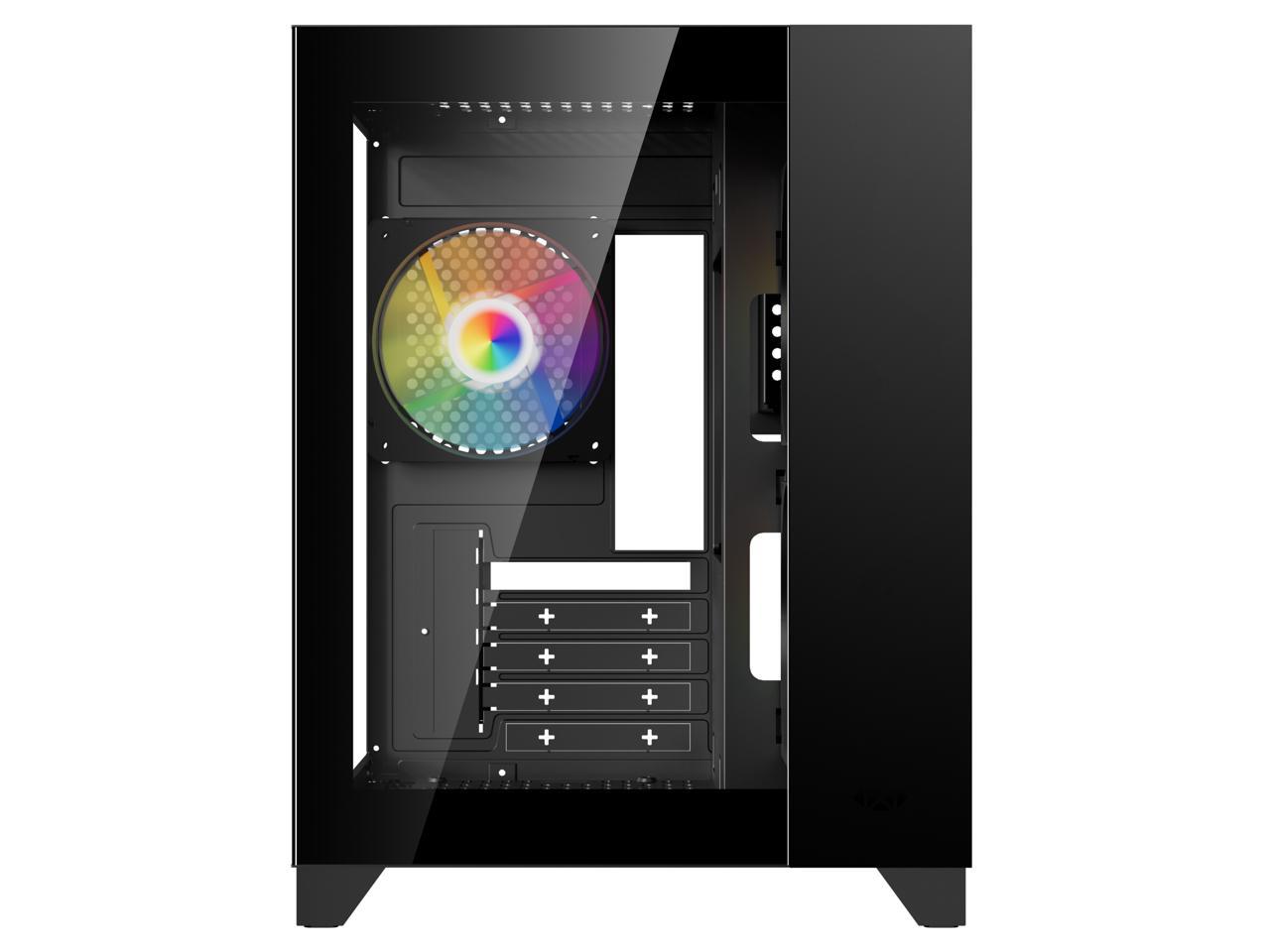 DIYPC ARGB-Q3.v2-BK Black USB3.0 Tempered Glass Micro ATX Gaming Computer Case w/ Dual Tempered Glass Panel and 3 x ARGB Fans (Pre-Installed) 3