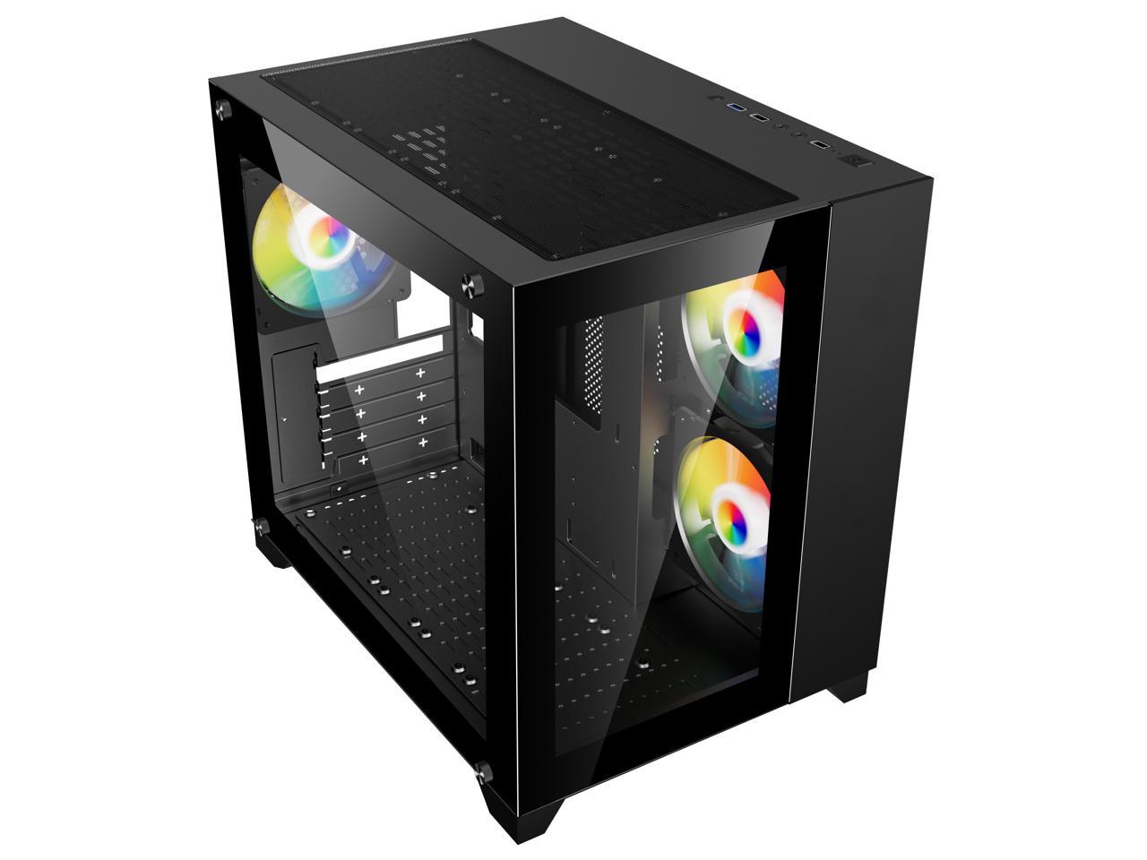 DIYPC ARGB-Q3.v2-BK Black USB3.0 Tempered Glass Micro ATX Gaming Computer Case w/ Dual Tempered Glass Panel and 3 x ARGB Fans (Pre-Installed) 4