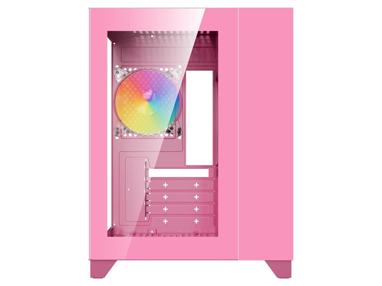 DIYPC ARGB-Q3.v2-Pink Pink USB3.0 Tempered Glass Micro ATX Gaming Computer Case w/ Dual Tempered Glass Panel and 3 x ARGB Fans (Pre-Installed) 3