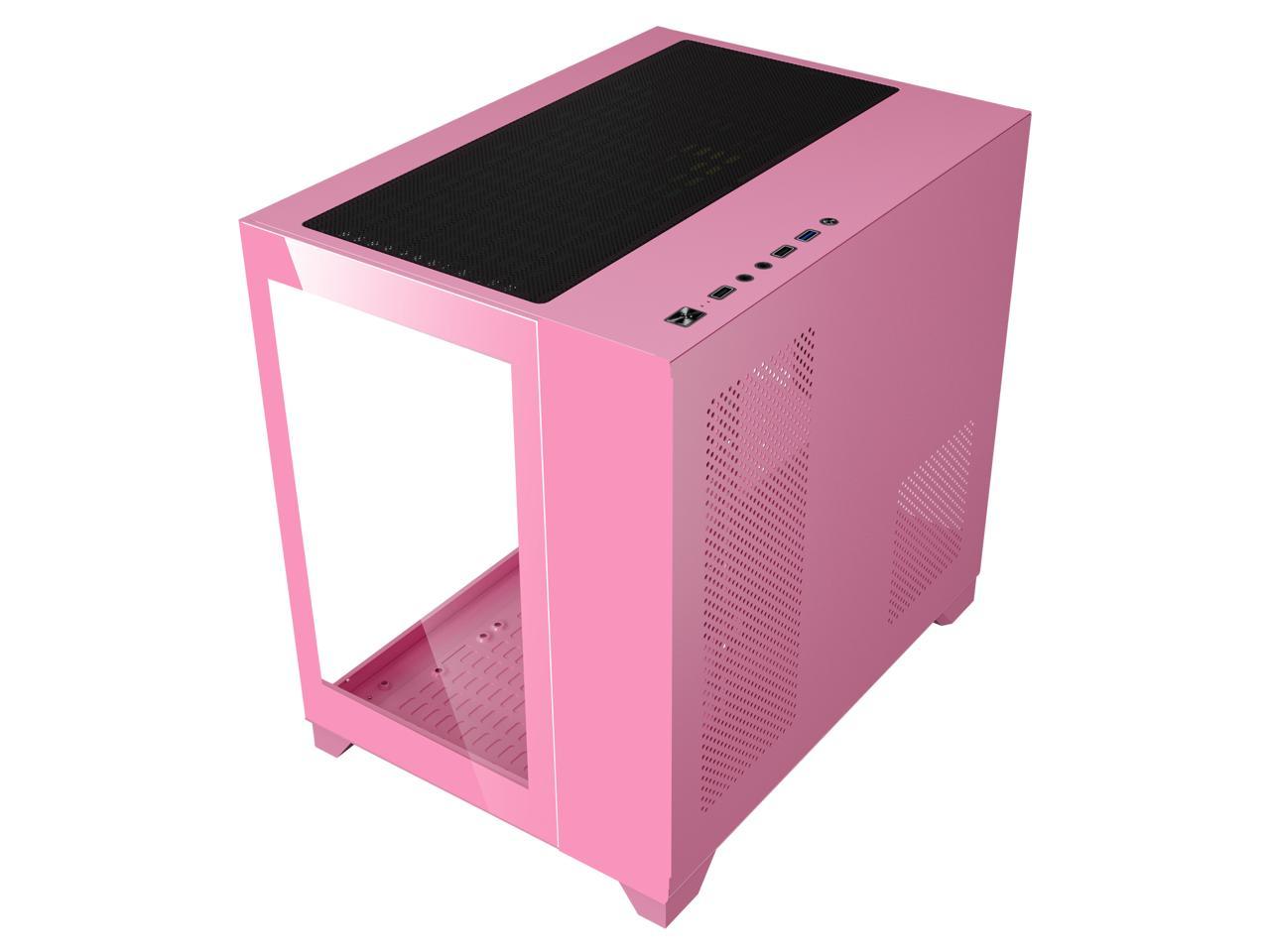 DIYPC ARGB-Q3.v2-Pink Pink USB3.0 Tempered Glass Micro ATX Gaming Computer Case w/ Dual Tempered Glass Panel and 3 x ARGB Fans (Pre-Installed) 5