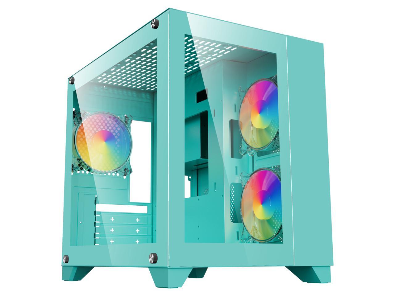 DIYPC ARGB-Q3.v2-Green USB3.0 Tempered Glass Micro ATX Green Gaming Computer Case w/ Dual Tempered Glass Panel and 3 x ARGB Fans (Pre-Installed) 2