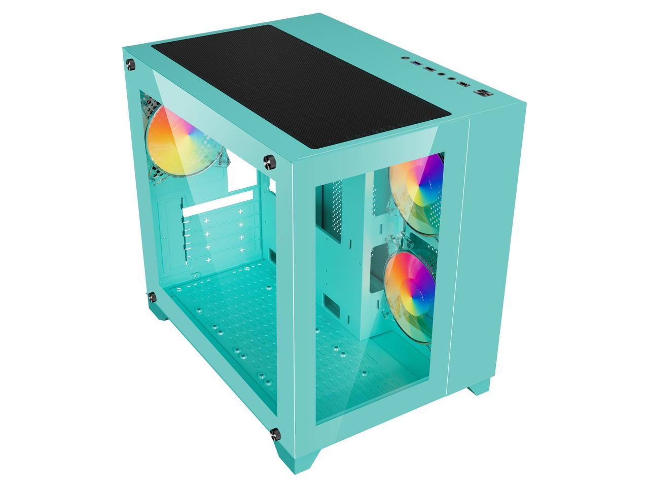 DIYPC ARGB-Q3.v2-Green USB3.0 Tempered Glass Micro ATX Green Gaming Computer Case w/ Dual Tempered Glass Panel and 3 x ARGB Fans (Pre-Installed) 4