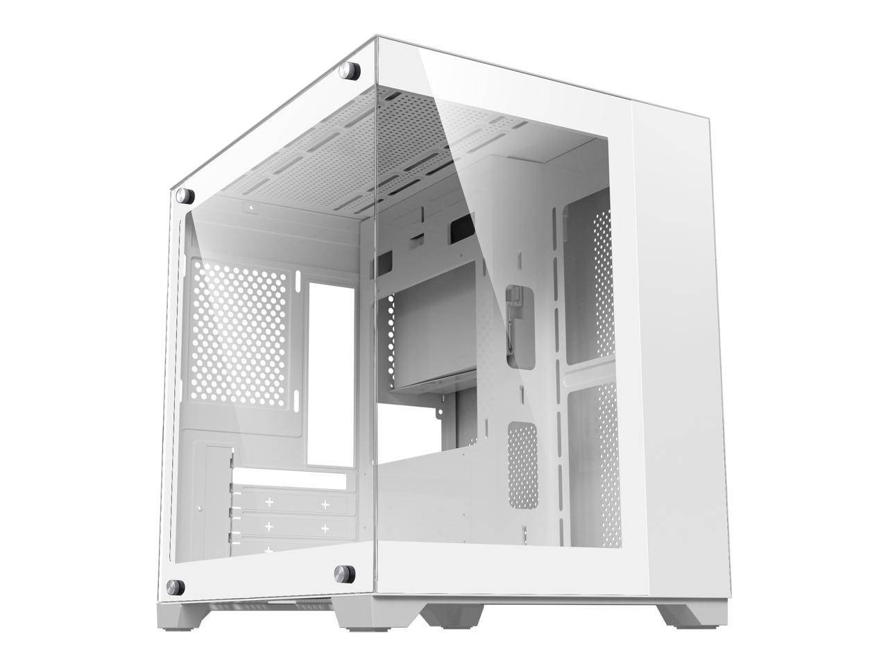 DIYPC DIY-CUBE01-W White USB3.0 Tempered Glass Micro ATX Gaming Computer Case w/ Dual Tempered Glass Panel. Fans Not Included 1