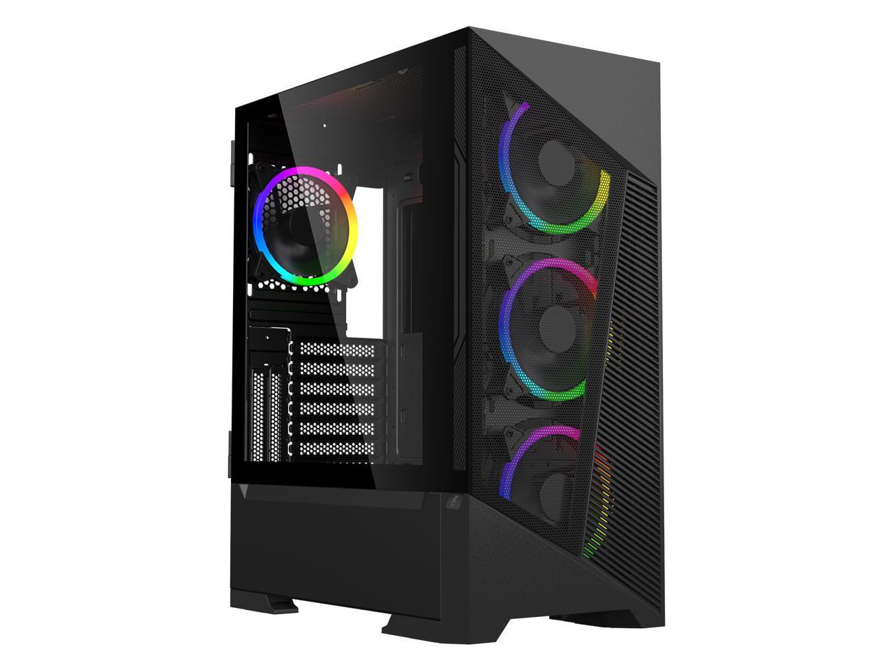 DIYPC Rainbow-Flash-F1-B Black USB 3.0 Steel / Tempered Glass ATX Mid Tower Computer Case, 4 x 120mm Autoflow Rainbow LED Fans (Pre-Installed) 2