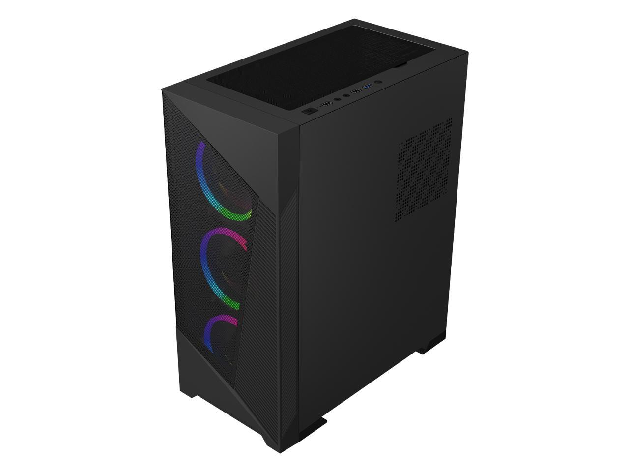 DIYPC Rainbow-Flash-F1-B Black USB 3.0 Steel / Tempered Glass ATX Mid Tower Computer Case, 4 x 120mm Autoflow Rainbow LED Fans (Pre-Installed) 4