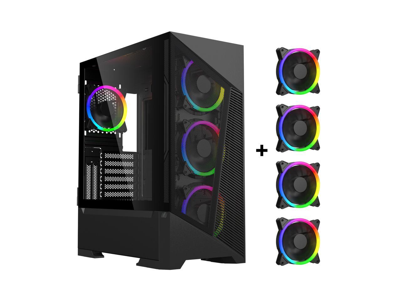 DIYPC Rainbow-Flash-F1-B Black USB 3.0 Steel / Tempered Glass ATX Mid Tower Computer Case, 4 x 120mm Autoflow Rainbow LED Fans (Pre-Installed) 1