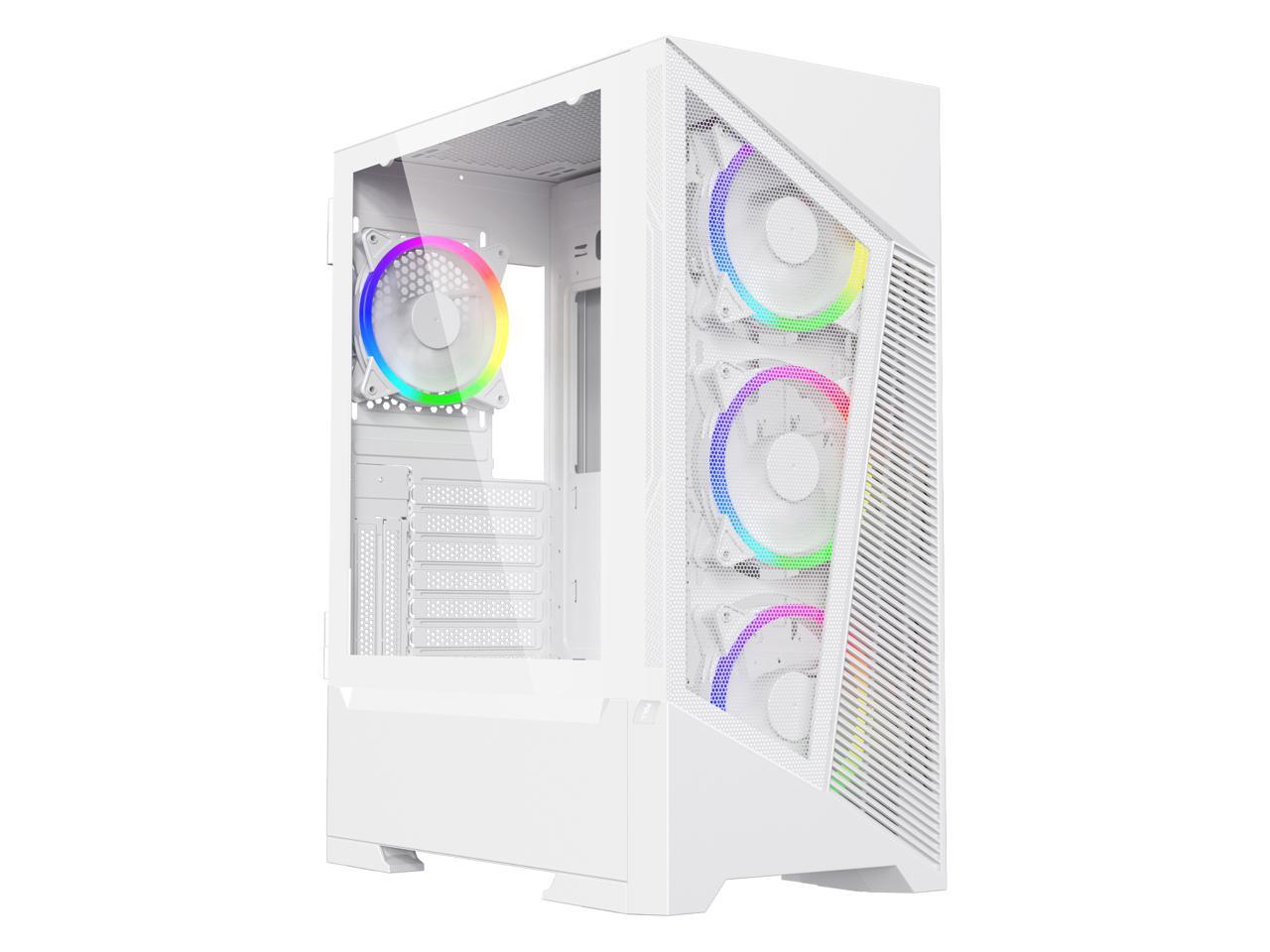 DIYPC Rainbow-Flash-F1-W White USB 3.0 Steel / Tempered Glass ATX Mid Tower Computer Case, 4 x 120mm Autoflow Rainbow LED Fans (Pre-Installed) 1